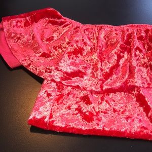 Velvet red off the shoulder Body suit